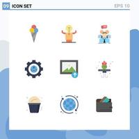 User Interface Pack of 9 Basic Flat Colors of gear design group cogwheel team Editable Vector Design Elements