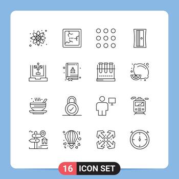 Modern Set of 16 Outlines and symbols such as baking flowchart numbers development coding Editable Vector Design Elements