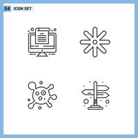 Pack of 4 Modern Filledline Flat Colors Signs and Symbols for Web Print Media such as computer directions flower atom arrows Editable Vector Design Elements