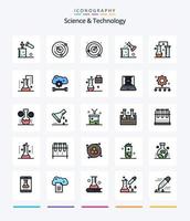 Creative Science And Technology 25 Line FIlled icon pack  Such As cloud service configure. cloud application service. solar system. scientific research. science lab vector