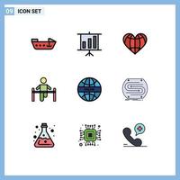 Mobile Interface Filledline Flat Color Set of 9 Pictograms of internet man like health gym Editable Vector Design Elements