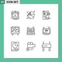 9 iconos creativos signos y símbolos modernos de decoración marco de pastel de fotos elementos de diseño vectorial editables web vector