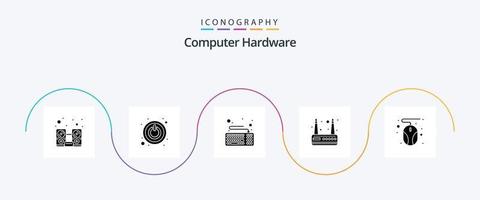 Computer Hardware Glyph 5 Icon Pack Including . hardware. device. computer. router vector