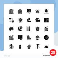 Set of 25 Commercial Solid Glyphs pack for student graduation marketing education life Editable Vector Design Elements