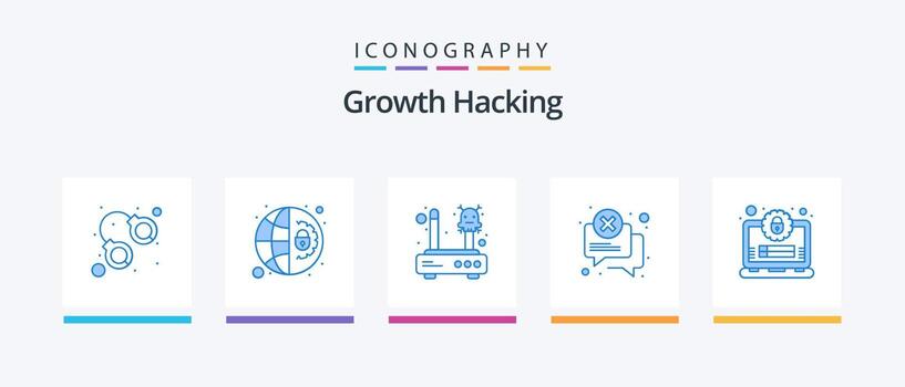 Hacking Blue 5 Icon Pack Including account. error. error. chat. router. Creative Icons Design vector