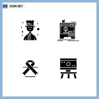 Modern Set of 4 Solid Glyphs and symbols such as avatar ribbon dimensional printing atom Editable Vector Design Elements