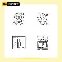 paquete de iconos de vector de stock de 4 signos y símbolos de línea para elementos de diseño de vector editables de caja de pezón de medalla de cuchillo de vacaciones