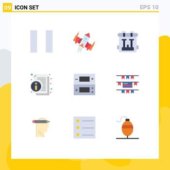 Paquete de 9 colores planos de interfaz de usuario de signos y símbolos modernos de video ds pasatiempos información de la consola elementos de diseño vectorial editables vector