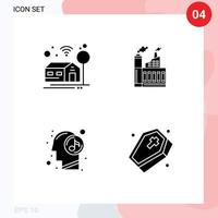 Set of 4 Modern UI Icons Symbols Signs for home mind industry factory relaxed Editable Vector Design Elements