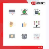 Pack of 9 Modern Flat Colors Signs and Symbols for Web Print Media such as like focusing lock focus business Editable Vector Design Elements