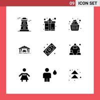 Universal Icon Symbols Group of 9 Modern Solid Glyphs of theater tickets movie raffle family cinema tickets car Editable Vector Design Elements