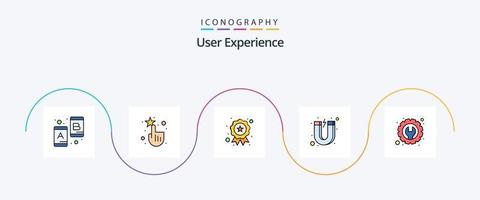 paquete de iconos de 5 planos llenos de línea de experiencia de usuario que incluye herramientas. ajustes. Insignia. engranaje. cliente vector