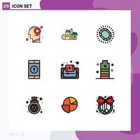 Pictogram Set of 9 Simple Filledline Flat Colors of smartphone mobile coffee application loop Editable Vector Design Elements