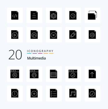 20 Multimedia Solid Glyph icon Pack like file alert table upload document vector