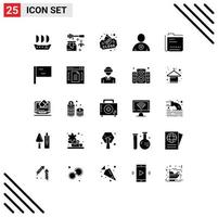 Group of 25 Solid Glyphs Signs and Symbols for document content board archive friend Editable Vector Design Elements