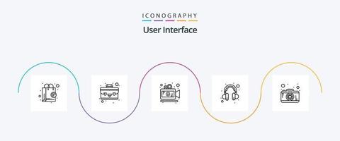 paquete de iconos de la línea 5 de la interfaz de usuario que incluye . fotografía. película. cámara. apoyo vector