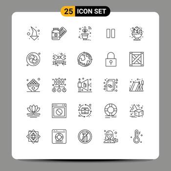 conjunto de 25 líneas vectoriales en la cuadrícula para elementos de diseño de vectores editables wifi multimedia de pausa de cumpleaños