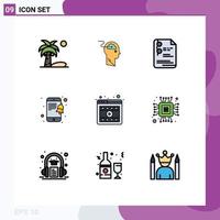 Set of 9 Modern UI Icons Symbols Signs for player smartphone user notification education Editable Vector Design Elements
