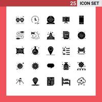 Universal Icon Symbols Group of 25 Modern Solid Glyphs of ring contact camera call projector Editable Vector Design Elements