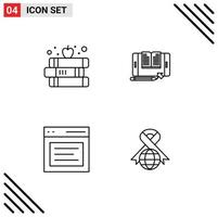 Mobile Interface Line Set of 4 Pictograms of book communication apple smartphone interface Editable Vector Design Elements