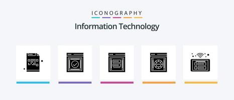 paquete de iconos de glifo 5 de tecnología de la información que incluye caja fuerte. encriptación web. suplantación de identidad. acceso. diseño de iconos creativos vector