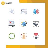 Pictogram Set of 9 Simple Flat Colors of bright science global invesment school graph Editable Vector Design Elements