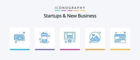 Startups And New Business Blue 5 Icon Pack Including appointment. success. time. mountain. market. Creative Icons Design vector