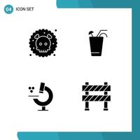 4 Solid Glyph concept for Websites Mobile and Apps gas microscope waste food barrier Editable Vector Design Elements