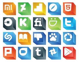Paquete de 20 íconos de redes sociales que incluye el controlador baidu ibooks shazam twitter