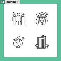 Line Pack of 4 Universal Symbols of business fly corporate snacks love building Editable Vector Design Elements