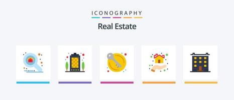 Real Estate Flat 5 Icon Pack Including big. house. door. home. giving. Creative Icons Design vector