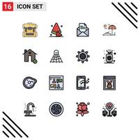 Universal Icon Symbols Group of 16 Modern Flat Color Filled Lines of complete buildings text vacation beach Editable Creative Vector Design Elements