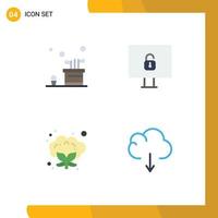 Group of 4 Flat Icons Signs and Symbols for bag food game lock cloud Editable Vector Design Elements