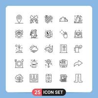 25 Thematic Vector Lines and Editable Symbols of tent holidays pills camping mountain Editable Vector Design Elements