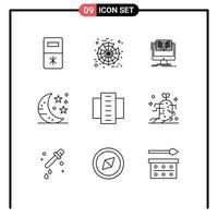 Pictogram Set of 9 Simple Outlines of city building apartments computer party drink Editable Vector Design Elements