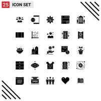 Modern Set of 25 Solid Glyphs Pictograph of house apartment device sync database Editable Vector Design Elements