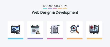 Web Design And Development Line Filled 5 Icon Pack Including quality assurance. programming. development. development. api. Creative Icons Design vector