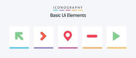 paquete de iconos básicos de elementos de interfaz de usuario plana 5 que incluye jugar. control. localización. retirar. menos. diseño de iconos creativos