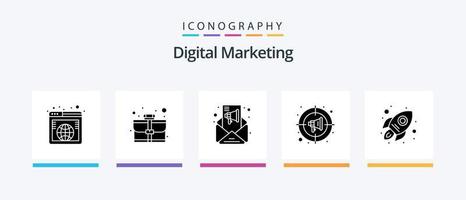 Digital Marketing Glyph 5 Icon Pack Including launch. marketing. campaigns. goal. advertise. Creative Icons Design vector