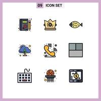 Universal Icon Symbols Group of 9 Modern Filledline Flat Colors of helpdesk cloud fish control emission Editable Vector Design Elements