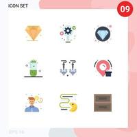Modern Set of 9 Flat Colors Pictograph of jewelry drop diamond nuclear fusion chemistry Editable Vector Design Elements