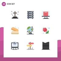 9 Universal Flat Color Signs Symbols of globe food storage fast food technology Editable Vector Design Elements