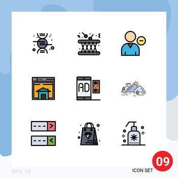 paquete de 9 colores planos creativos de línea de relleno de la página web eliminar vender elementos de diseño vectorial editables por el usuario vector