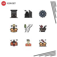 Filledline Flat Color Pack of 9 Universal Symbols of route light gear idea box Editable Vector Design Elements