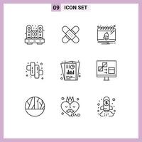 Group of 9 Modern Outlines Set for marshmallow camping kit notification calendar Editable Vector Design Elements