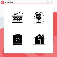 Set of 4 Commercial Solid Glyphs pack for celebration valentine drink love building Editable Vector Design Elements