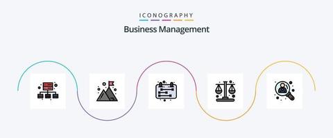 la línea de gestión empresarial llenó el paquete de iconos planos 5, incluido el usuario. negocio. calendario. balance. administración vector