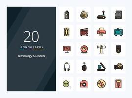 Icono lleno de línea de 20 dispositivos para presentación vector