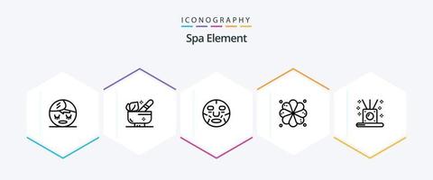 paquete de iconos de 25 líneas de elemento de spa que incluye spa. incienso. productos cosméticos. elemento. plumería vector