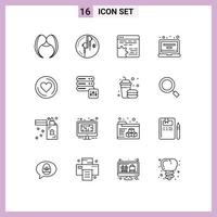 Set of 16 Modern UI Icons Symbols Signs for laptop account bluetooth app cog Editable Vector Design Elements